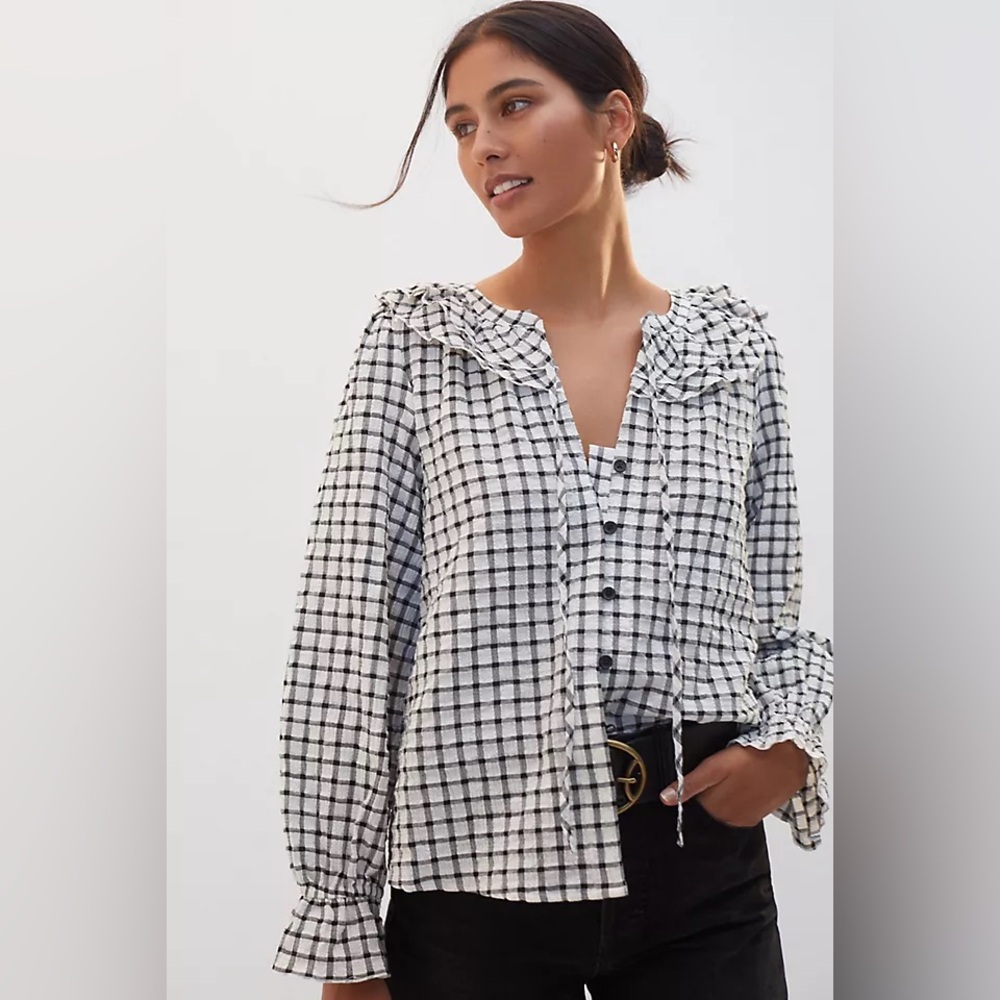 Maeve Ruffled Plaid Buttondown - Picture 2 of 6